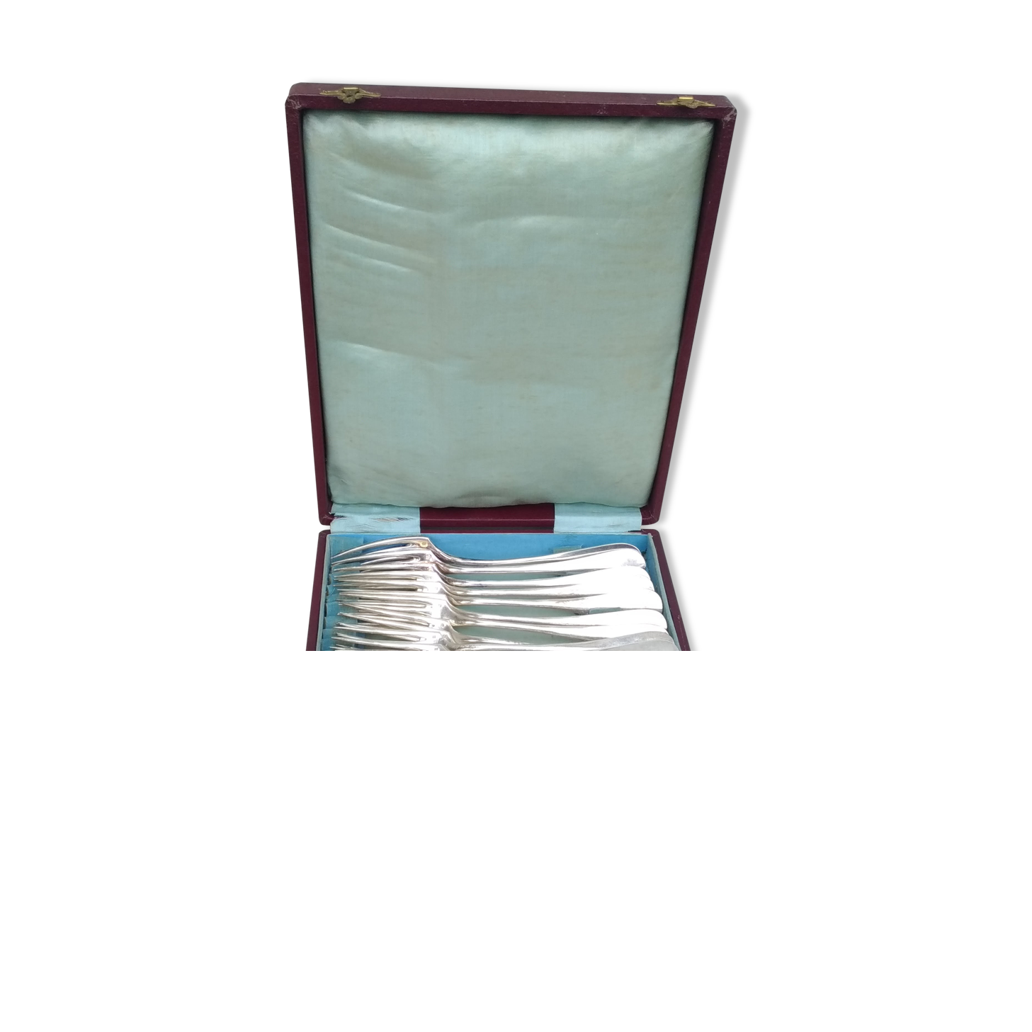 Serving 12 forks and 12 tablespoons in silver metal