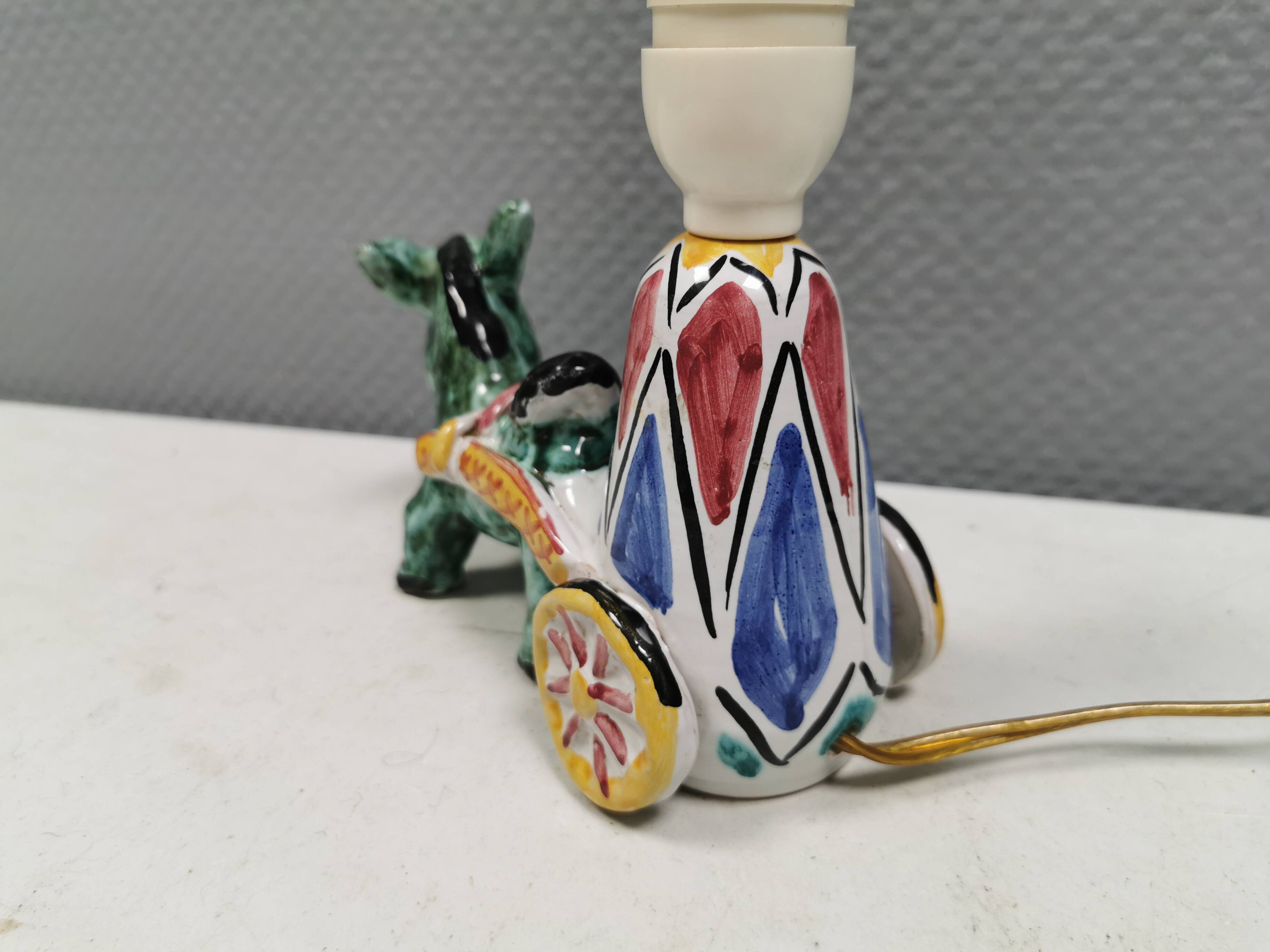 Unique "donkey" table lamp in ceramic with a harlequin pattern, Italy 1970s
