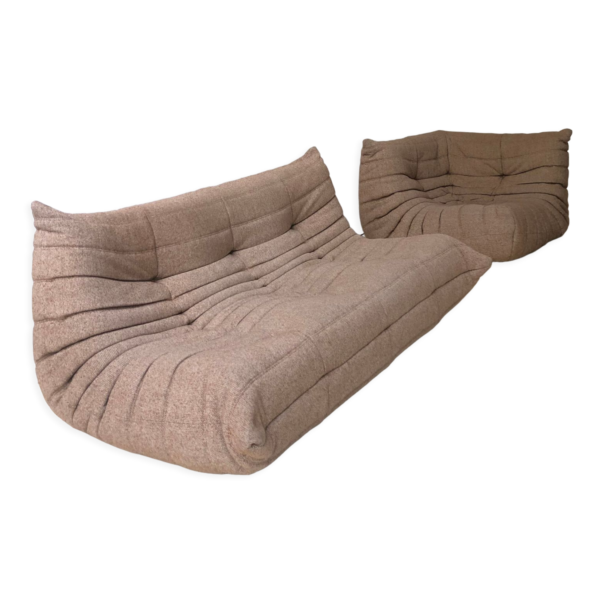 Set Togo sofa 3 places and angle in beige wool edition Ligne Roset of the 80s