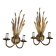 Pair of vintage wall lights, two golden arms, foliage