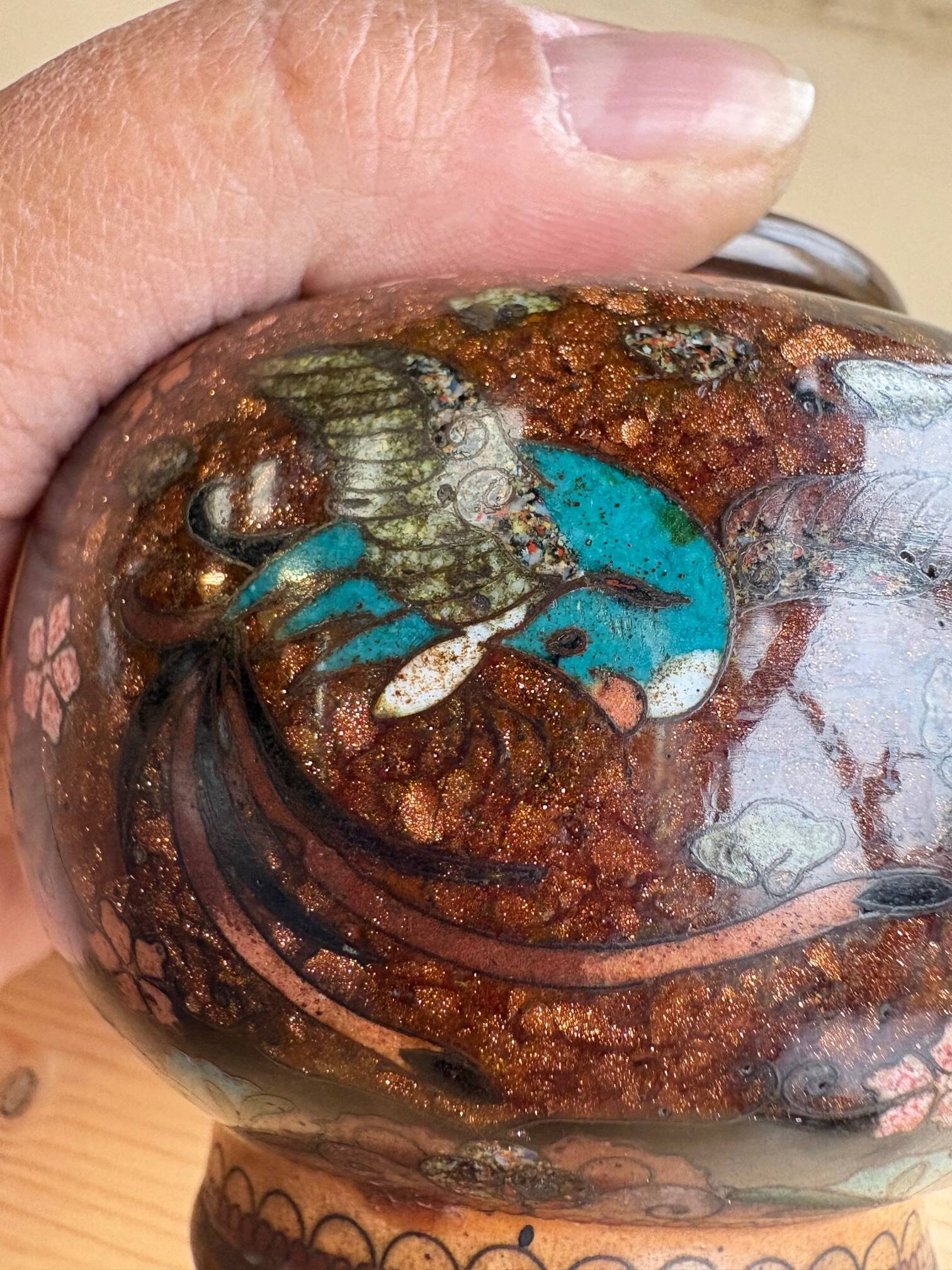 Chinese cloisonné ginger jar – floral and bird decoration – 1950-70
