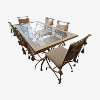 Table à manger & 6 chaises en fer forgé blanc Roche Bobois style Romantique