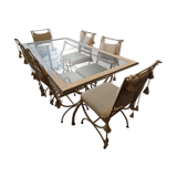 Dining table & 6 white wrought iron chairs Roche Bobois romantic style