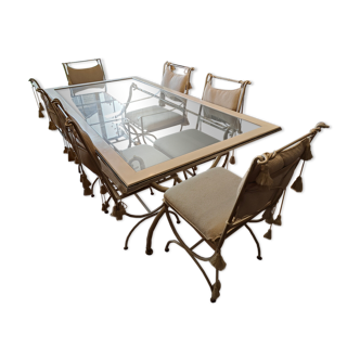 Dining table & 6 white wrought iron chairs Roche Bobois romantic style