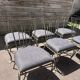 6 wrought iron chairs with fabric seats