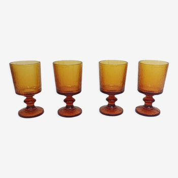 Lot de 4 verres à pied en verre ambré