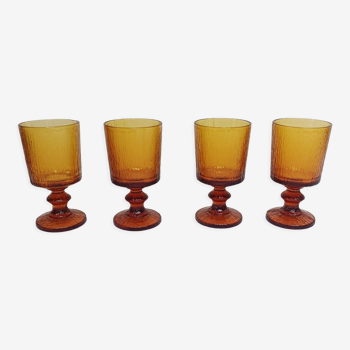 Set of 4 amber glass stemmed glasses