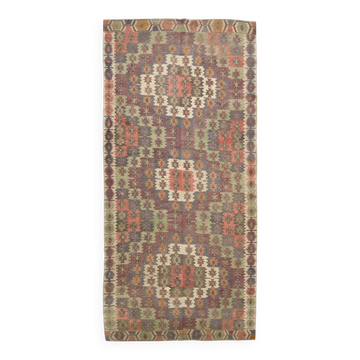 Tapis Kilim Vintage Multicolore, Grand Format aux Motifs Tribaux Anatoliens
