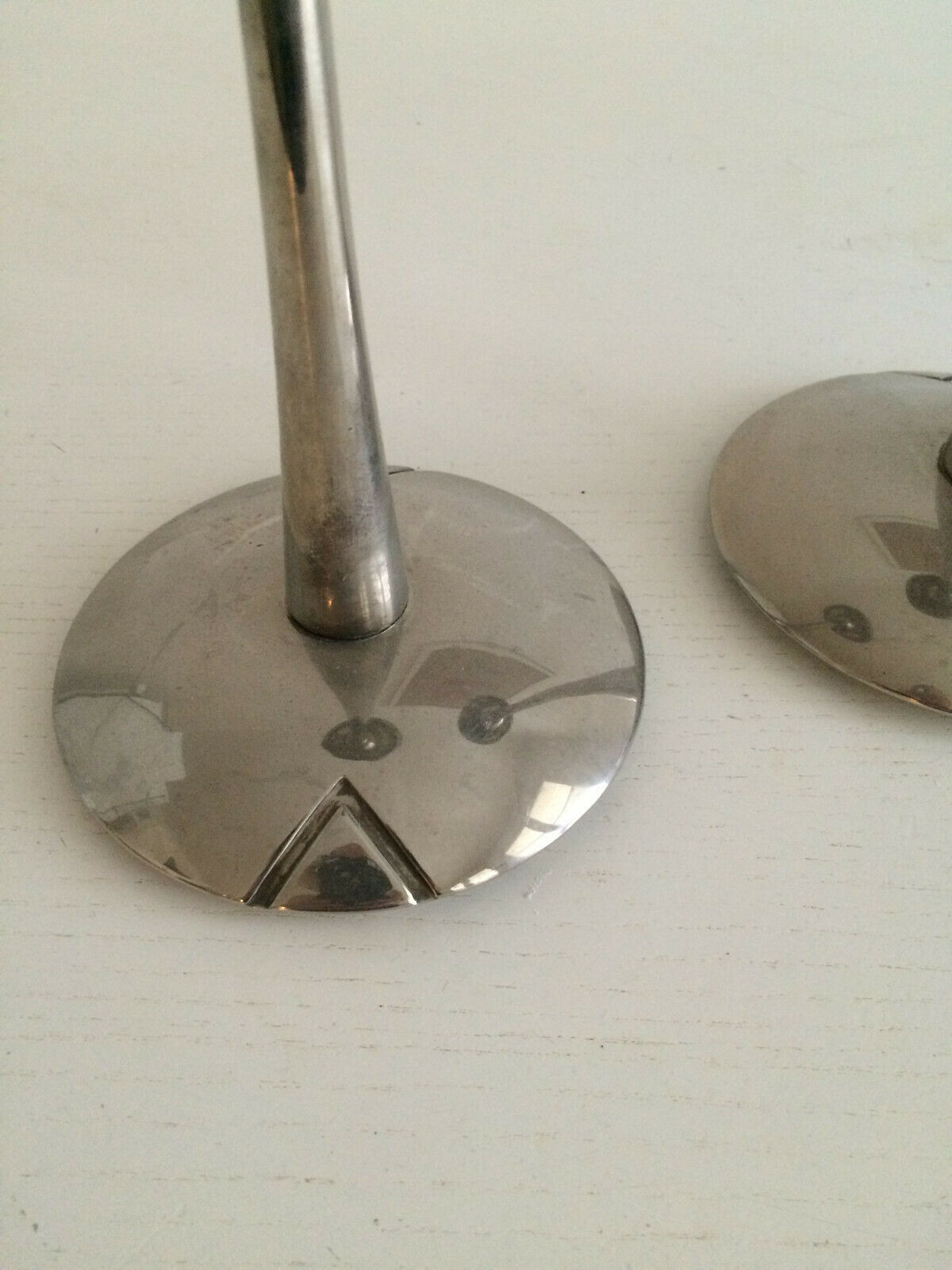 Pair of silver style Deco candlesticks