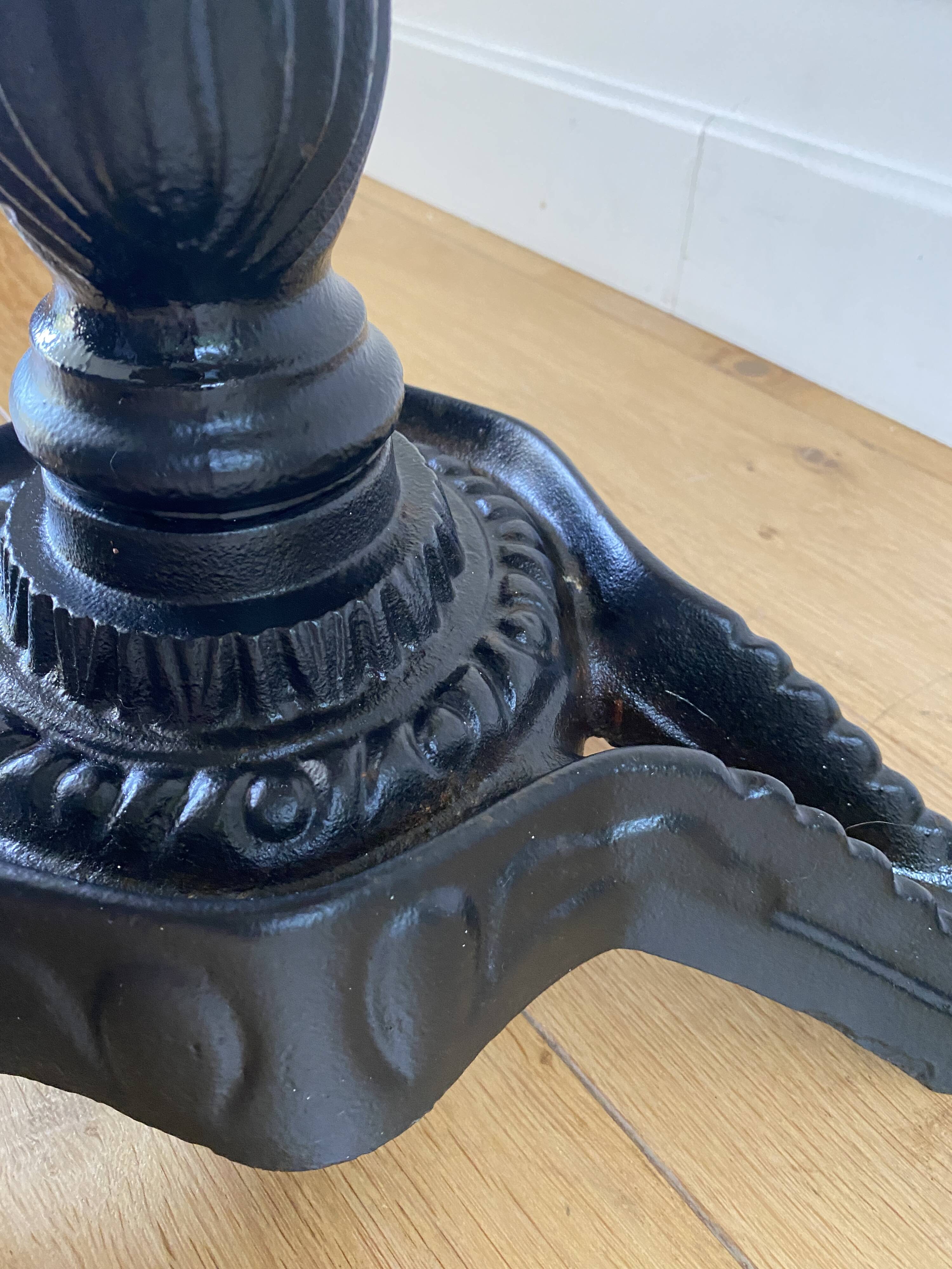 Bistro table, vintage side table, cast iron legs, imitation resin top