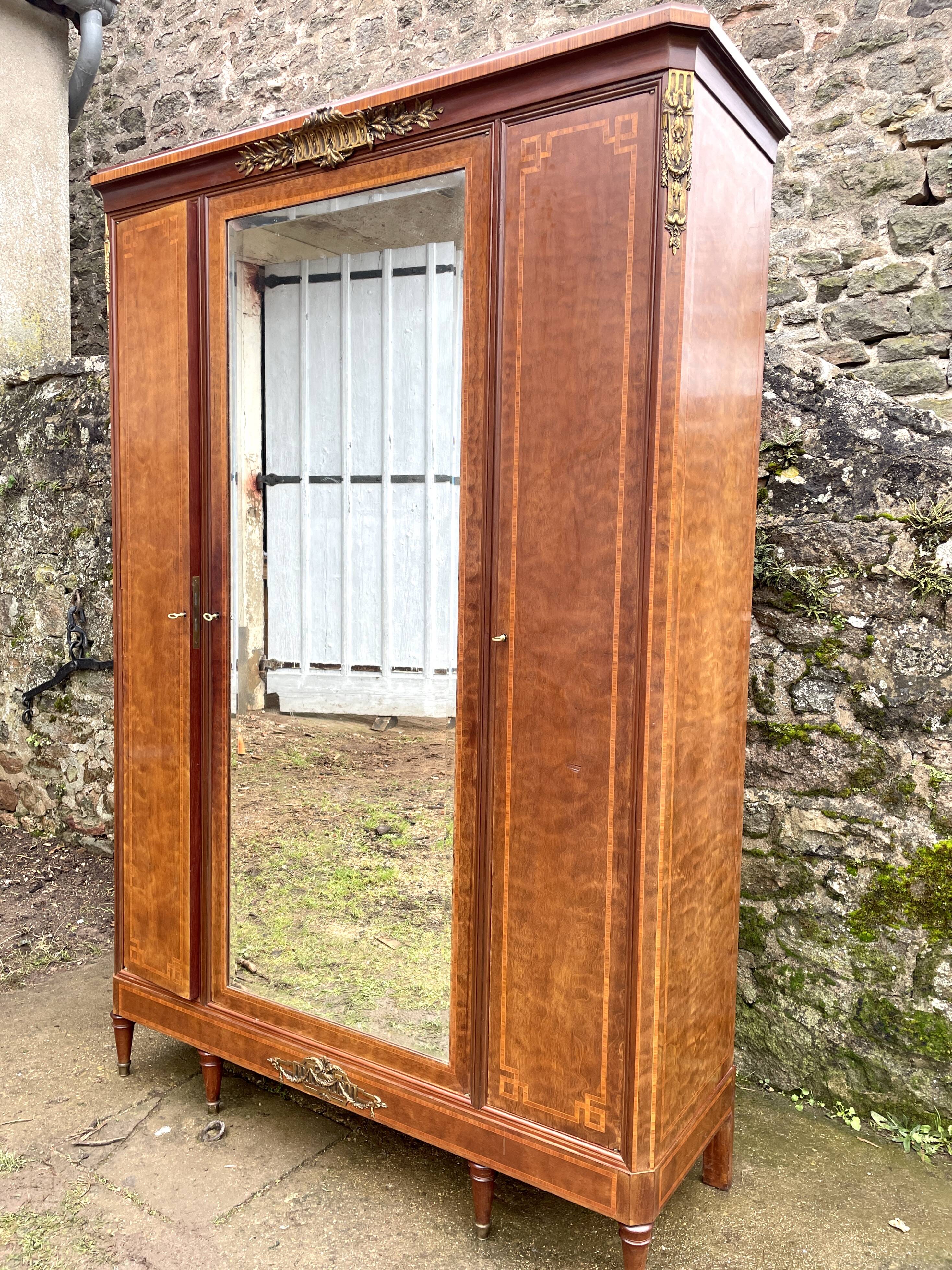 Louis XVI wardrobe, bronze oak and marquetry