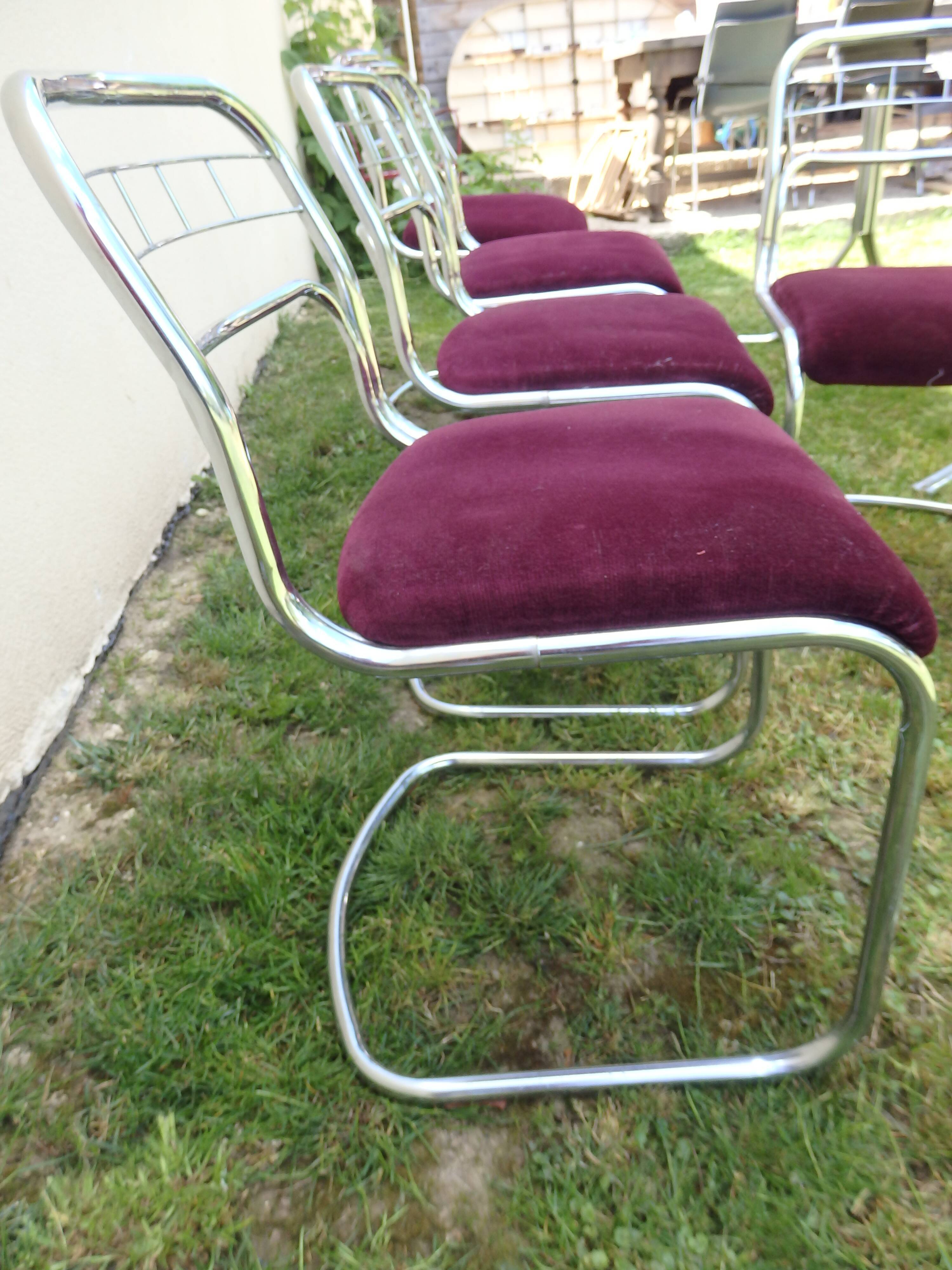 Glass table and 6 chairs chrome vintage year 70