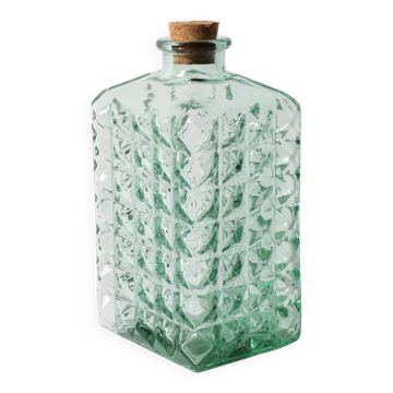 Carafe en verre vert de Géorgie avec bouchon en liège / Espagne / années 1990