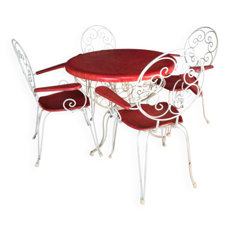 Rare 1950s garden furniture set - wrought iron & fibreglass - 5 pieces