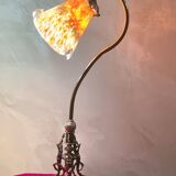 Bronze lamp, art nouveau brass 50x30 with tulip glass paste