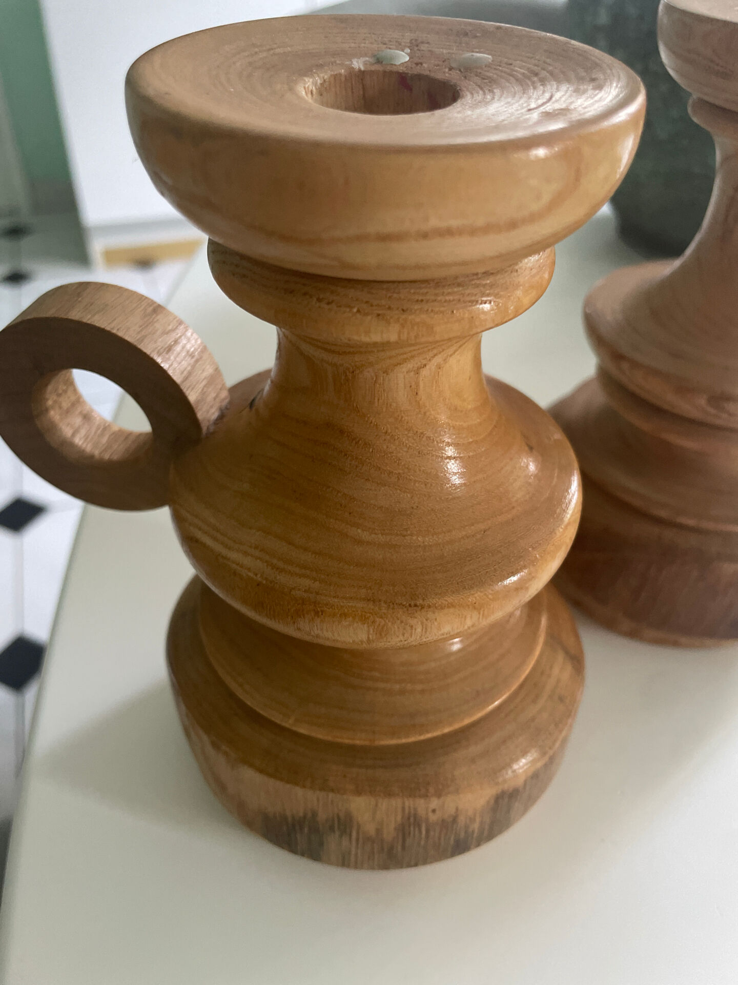 Pair of wooden candlesticks