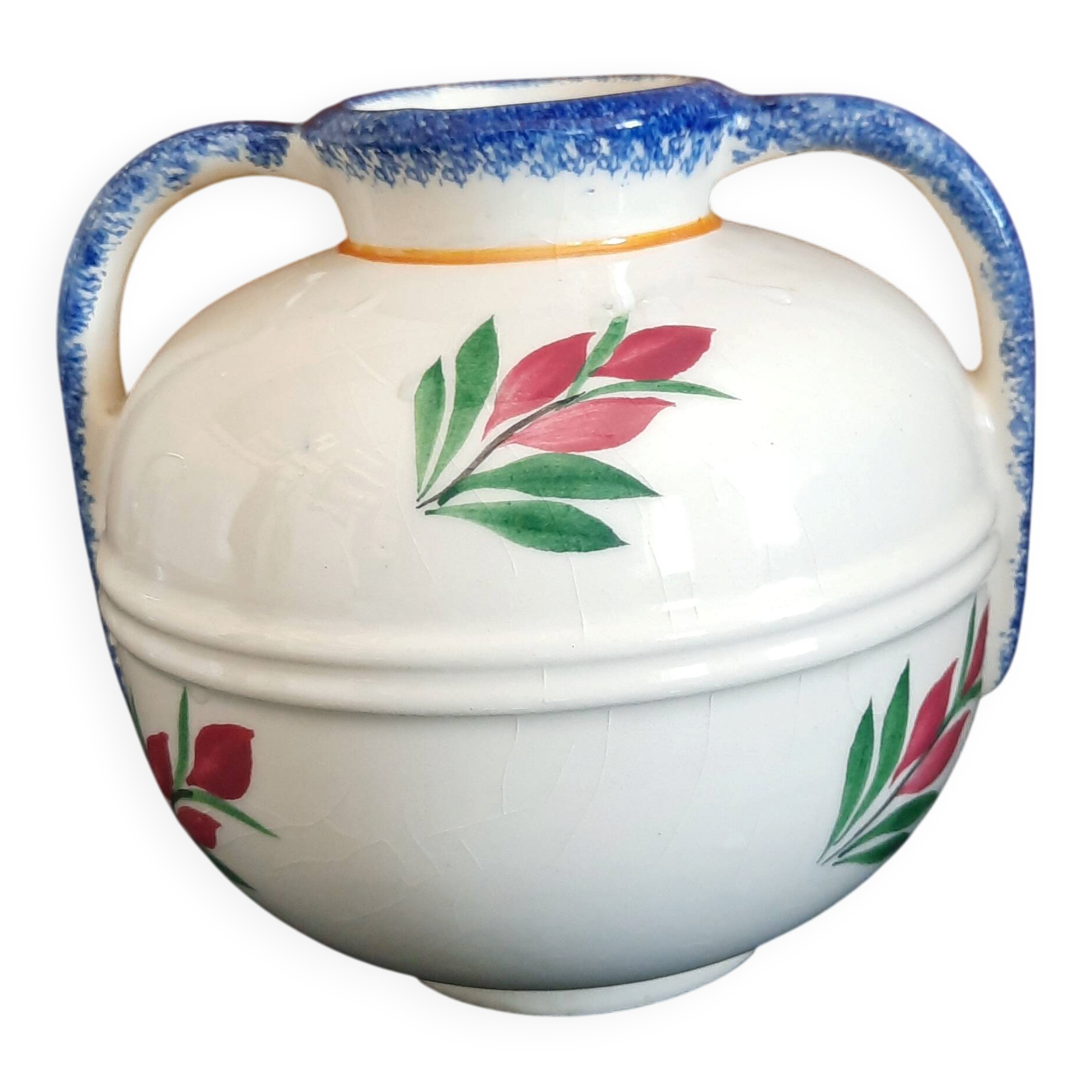 Vase boule 2 anses Henriot Quimper - Décor couple breton