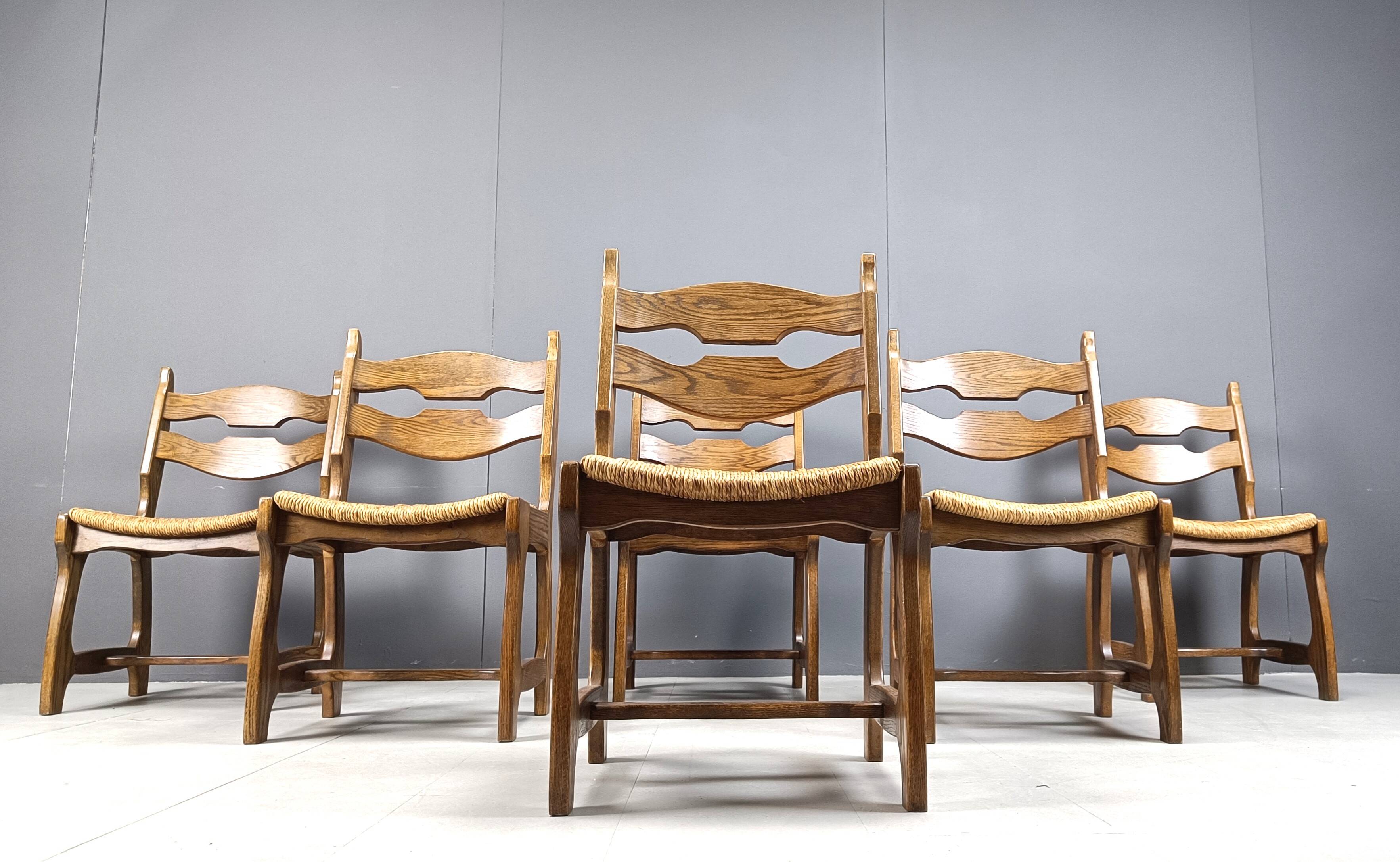 Vintage oak and wicker dining chairs, 1960s