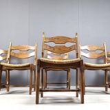 Vintage oak and wicker dining chairs, 1960s