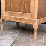 Vintage glass-fronted cabinet, raw wood, 1950s