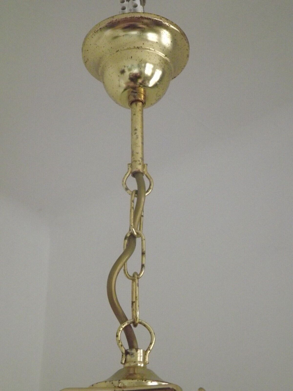 French ceiling light in gold metal with 4 decorative glass panels.