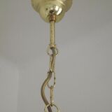 French ceiling light in gold metal with 4 decorative glass panels.