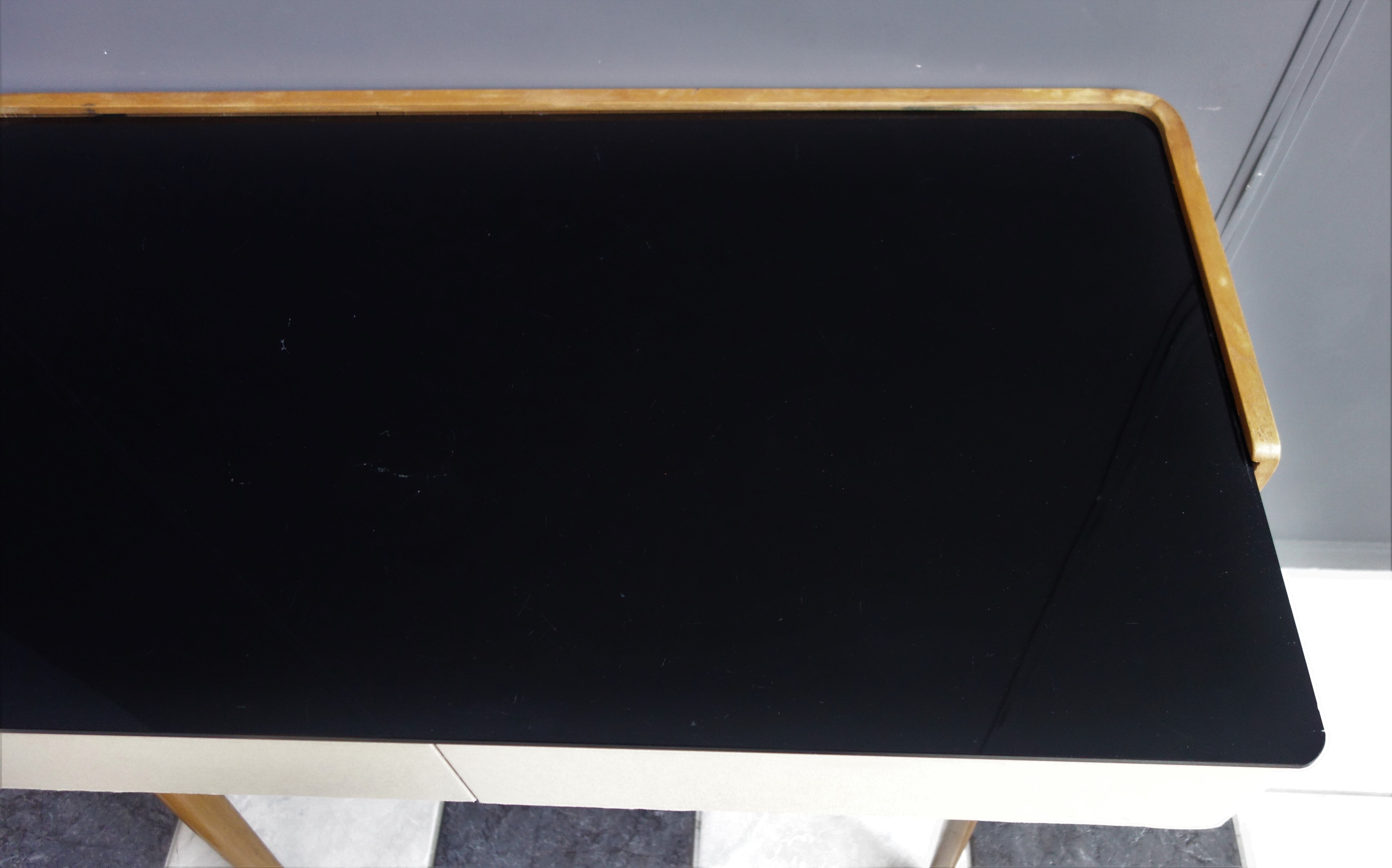 Writing desk table with Black Opaxit glass top 1960s