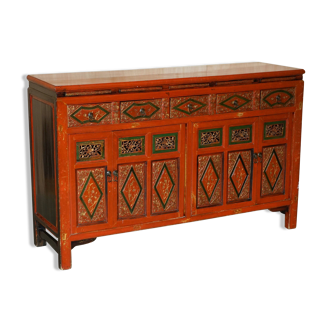 Vintage Chinese lacquered buffet decorated with gold leaf.