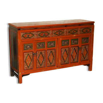 Vintage Chinese lacquered buffet decorated with gold leaf.