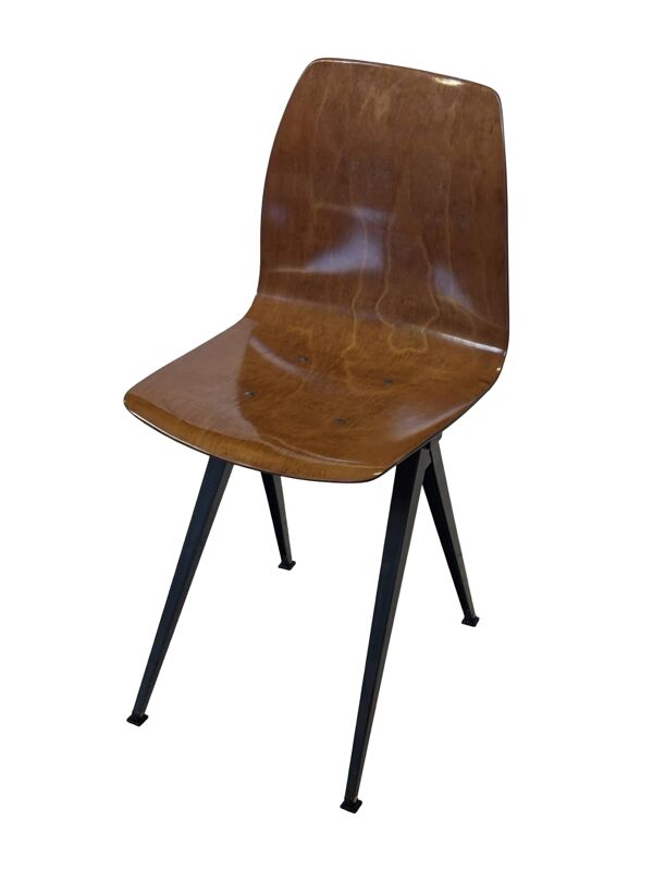 Chaise vintage Galvanitas Pagholz, design de chaise d'école, design néerlandais.