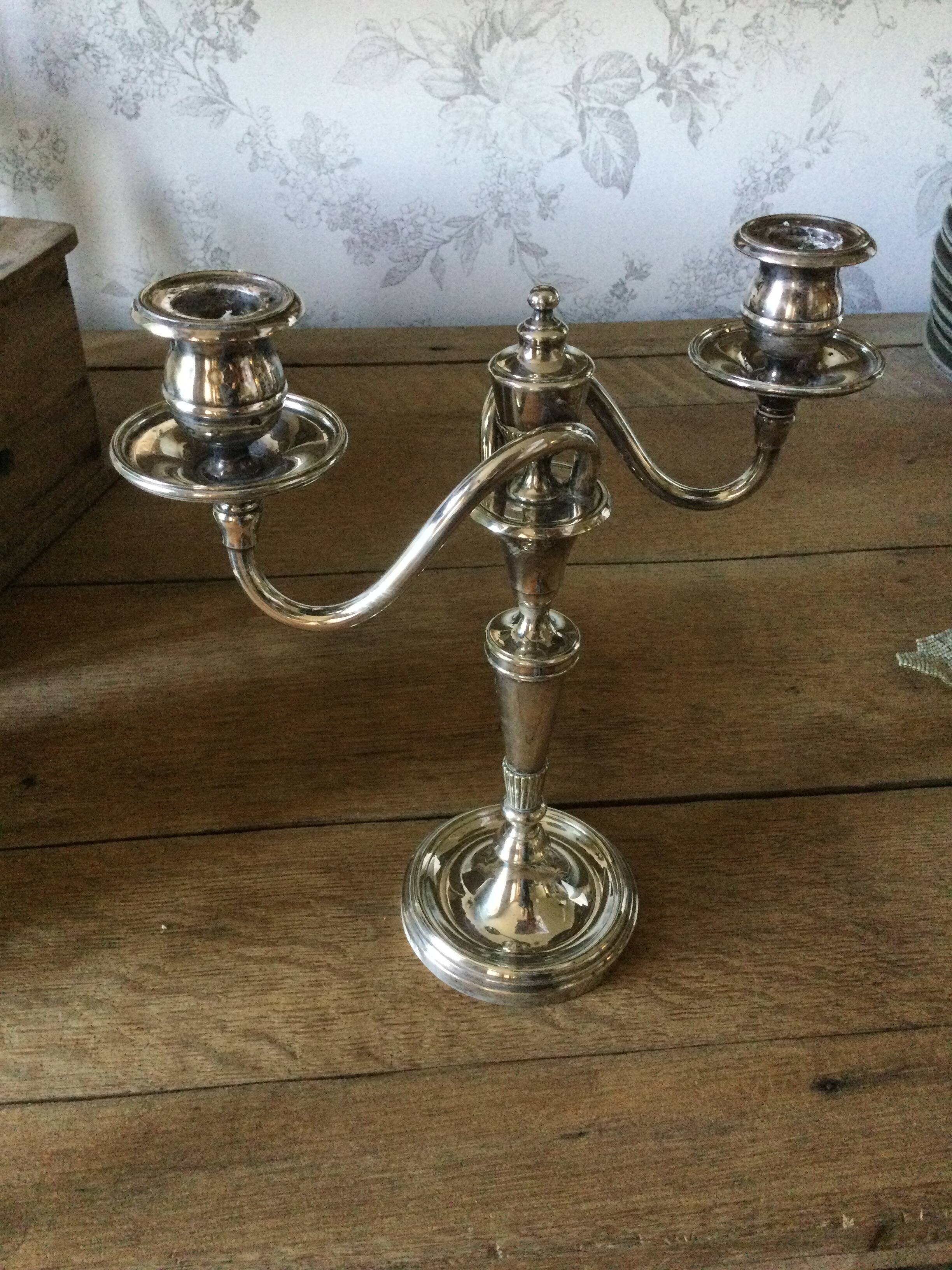 Antique silver metal candle holder 2 branches
