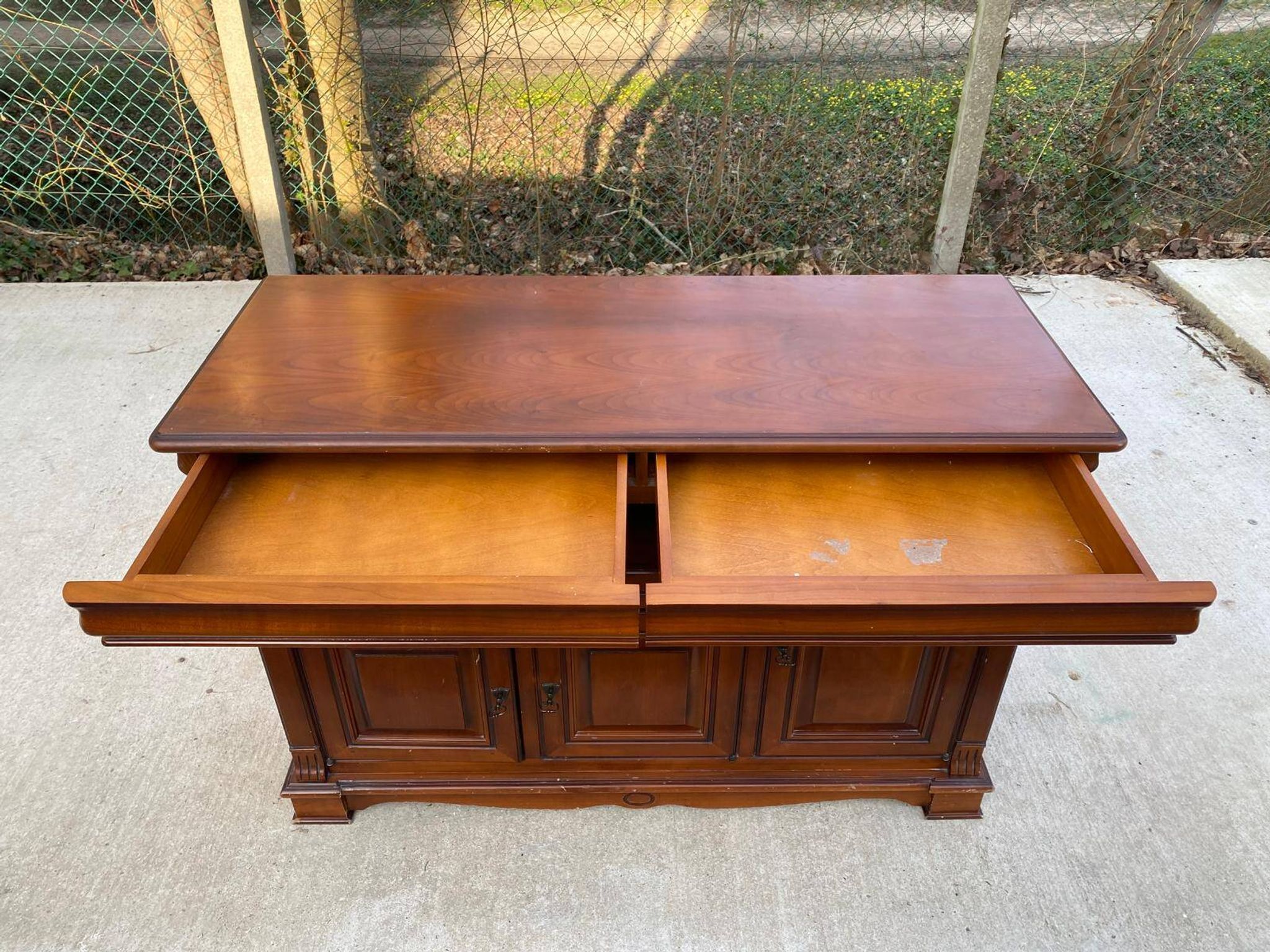 Louis Philippe country wooden sideboard with 2 drawers and 3 doors 126cm