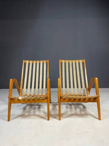 Pair of vintage lounge chairs by Jan Vaněk, removable cushions, 1940s
