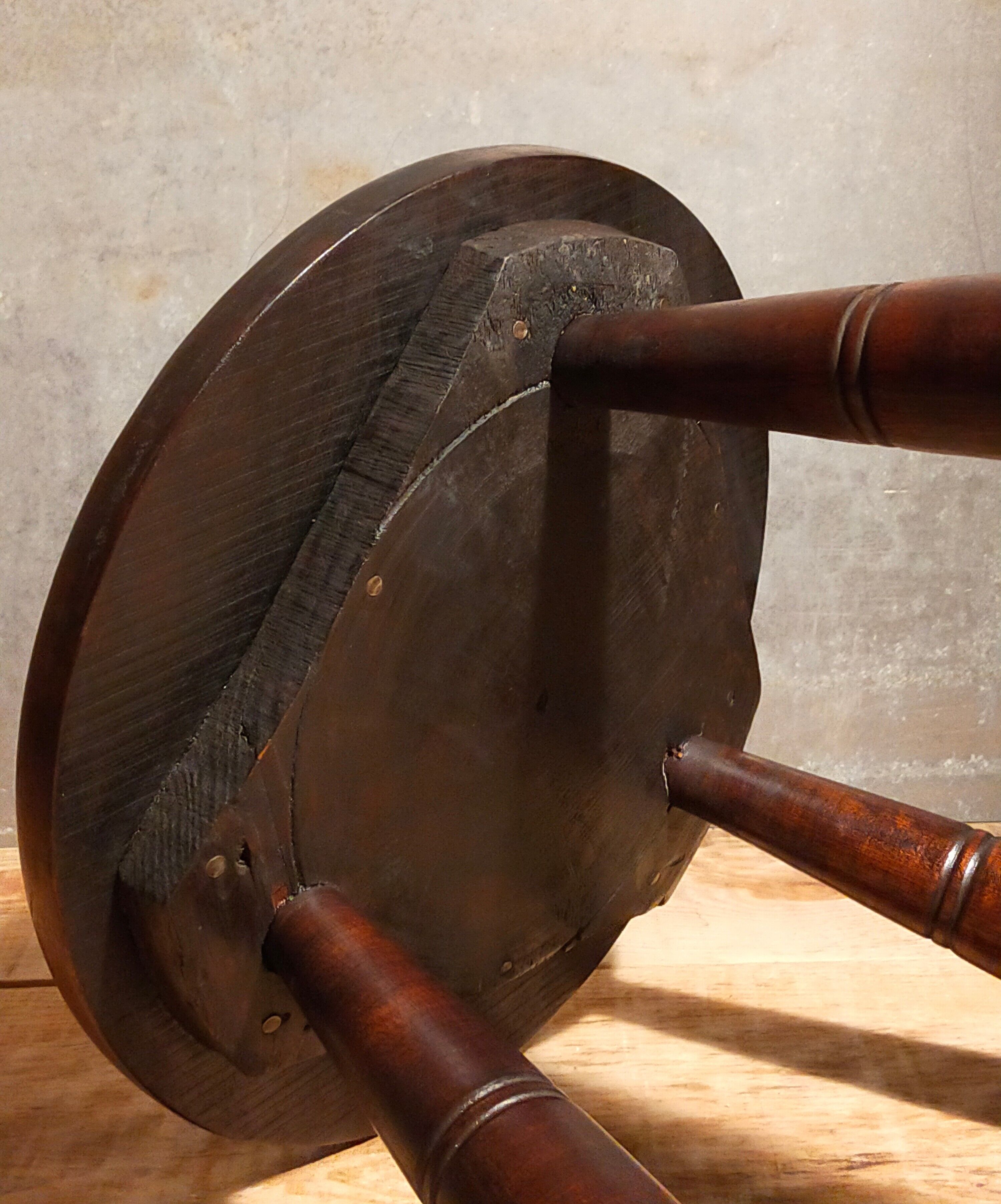 Tripod stool solid wood turned vintage