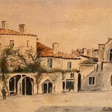 Watercolor signed Sarineau representing a view of a village