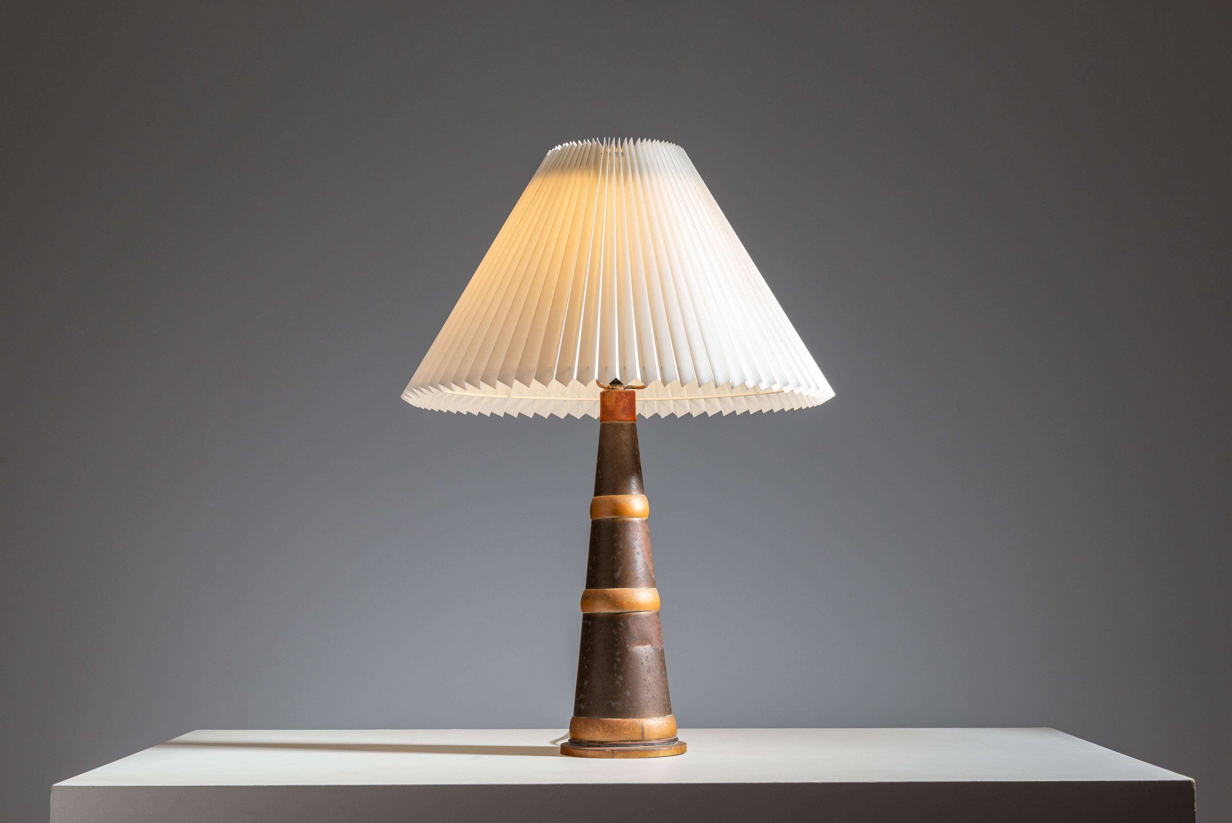 Scandinavian tapered copper and brass table lamp