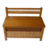 Wood and rattan bank bench from the 60s/70s.