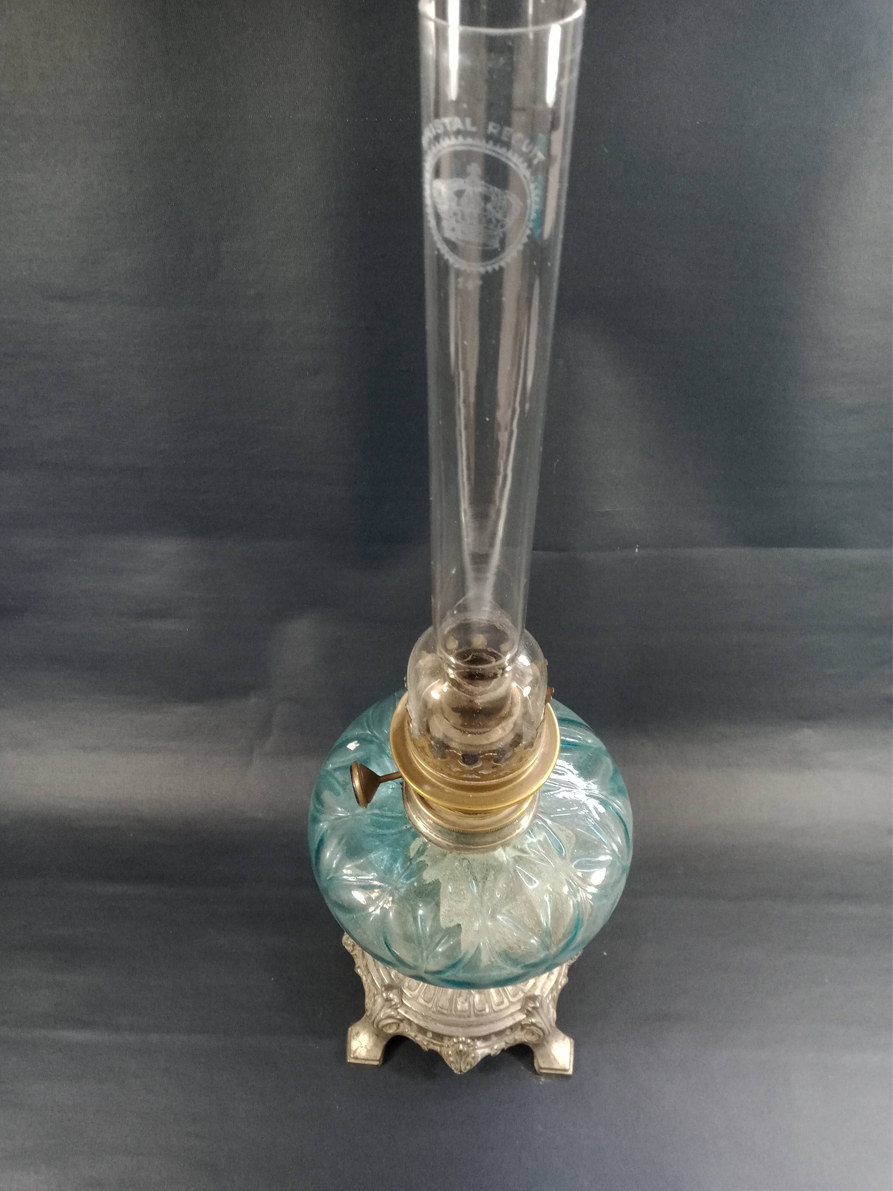 Blue glass oil lamp
