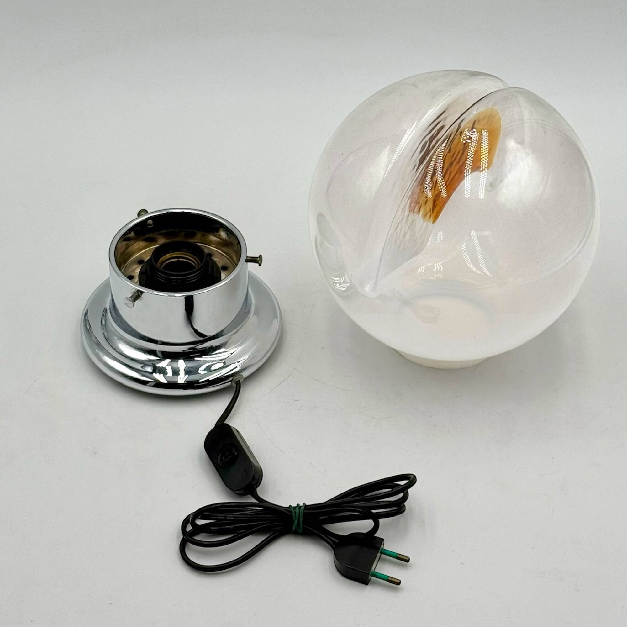 Italian Glass Lamp with Orange Details and Chrome Base, 1970s