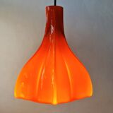 Flower shaped orange glass pendant lamp by peill & putzler, germany, 1970s