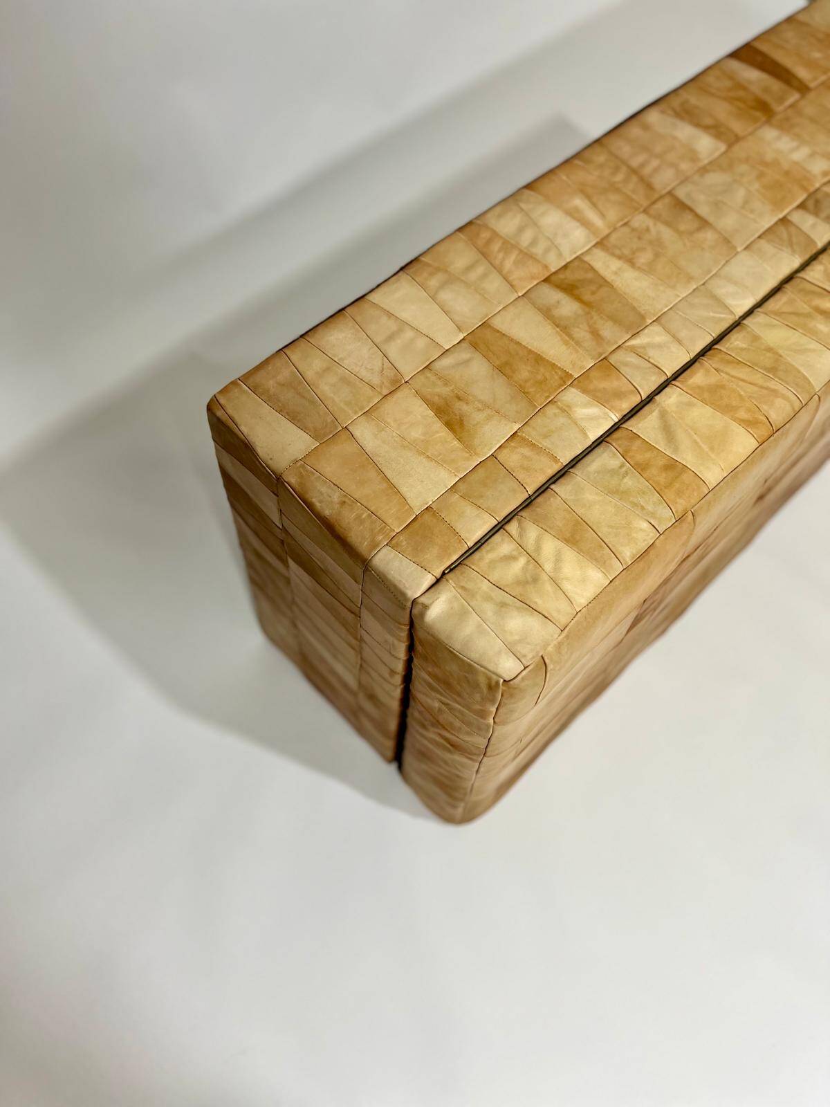 De Sede style storage bench, leather patchwork, 1970s design