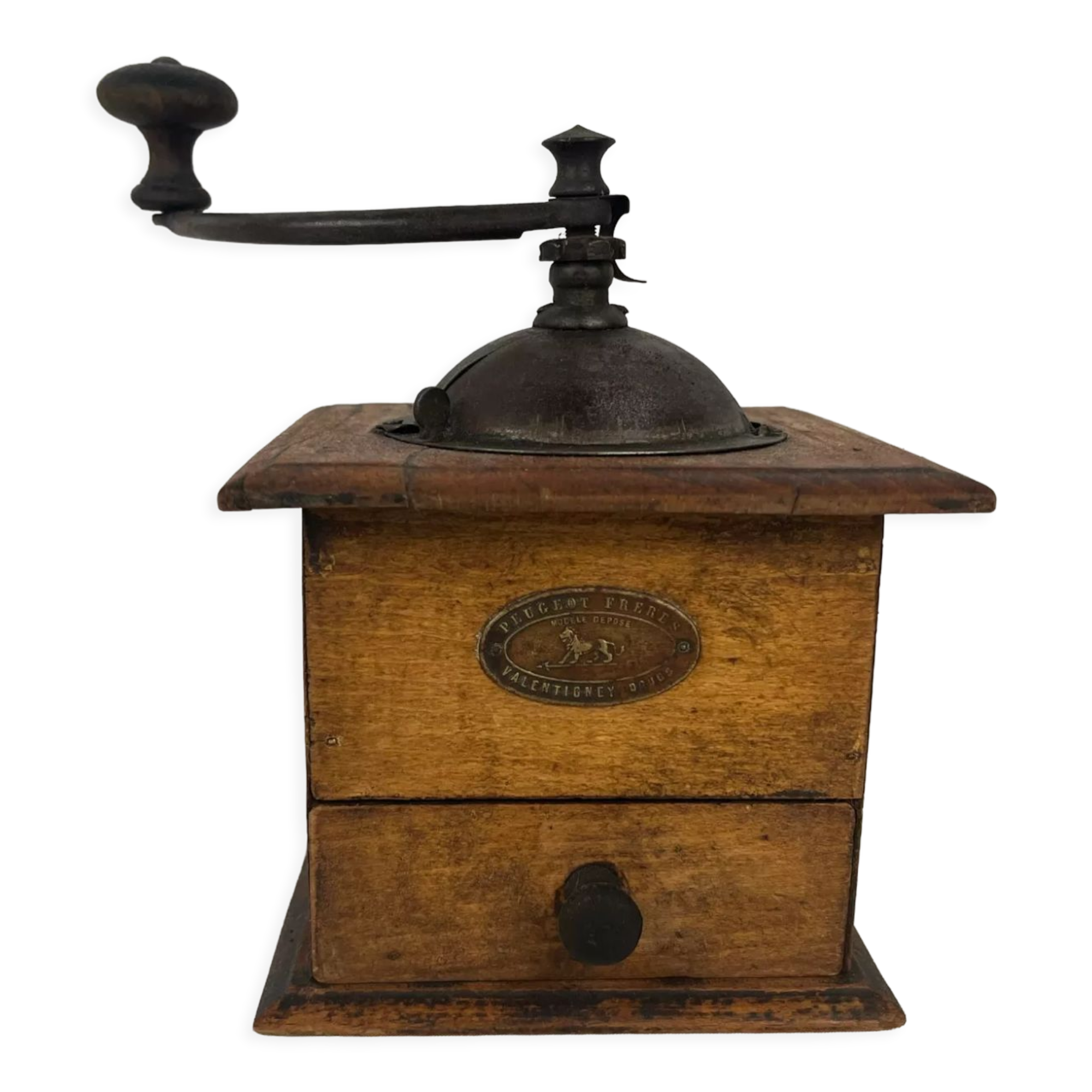 Wood and metal coffee grinder Peugeot Frères circa 1900