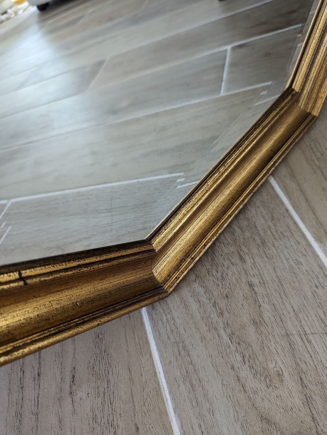 Large octagonal mirror gilded wood - 58*58 cm