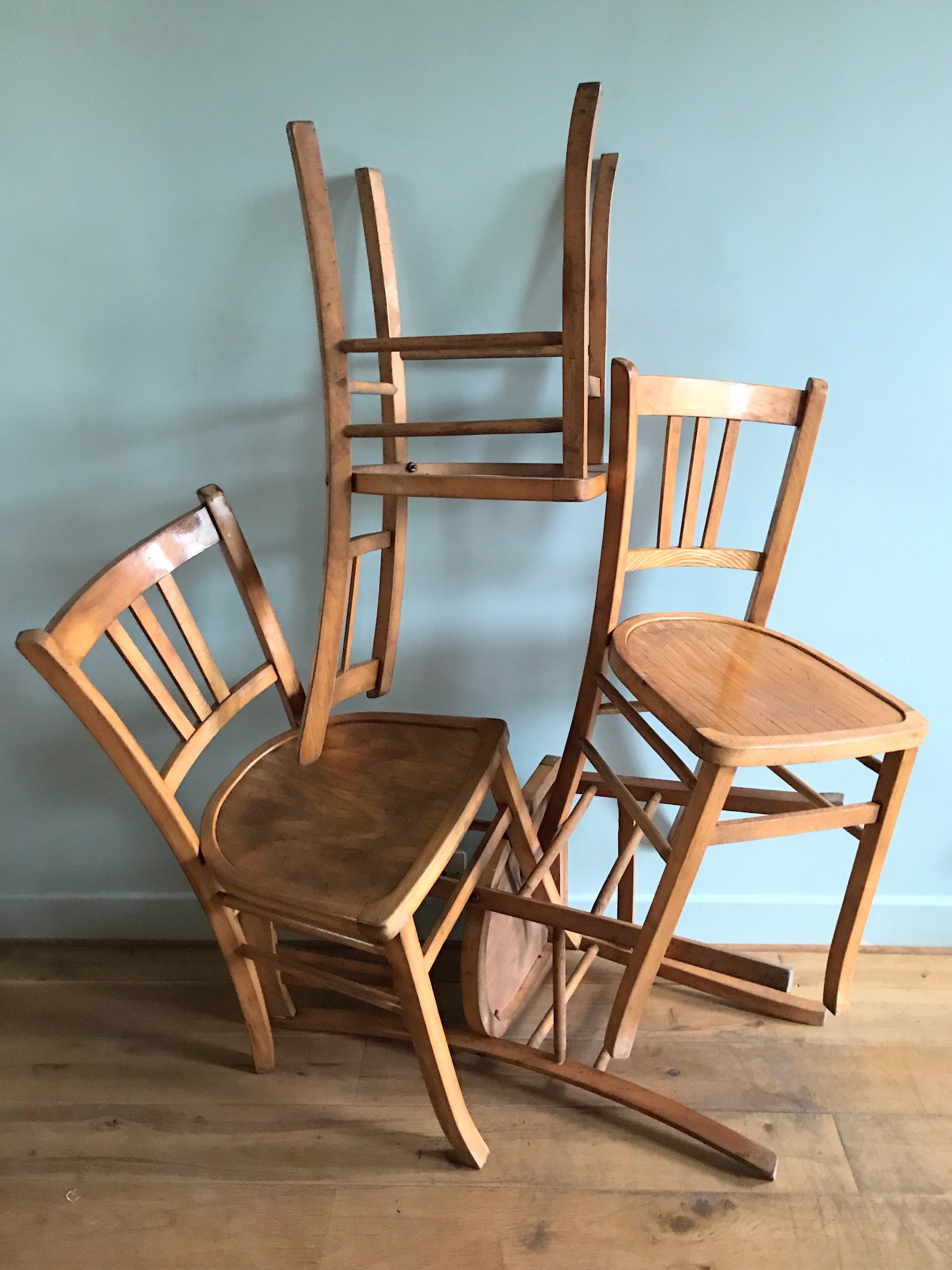 Vintage bistro chairs in natural wood marked luterma