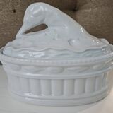 White porcelain terrine with white goose