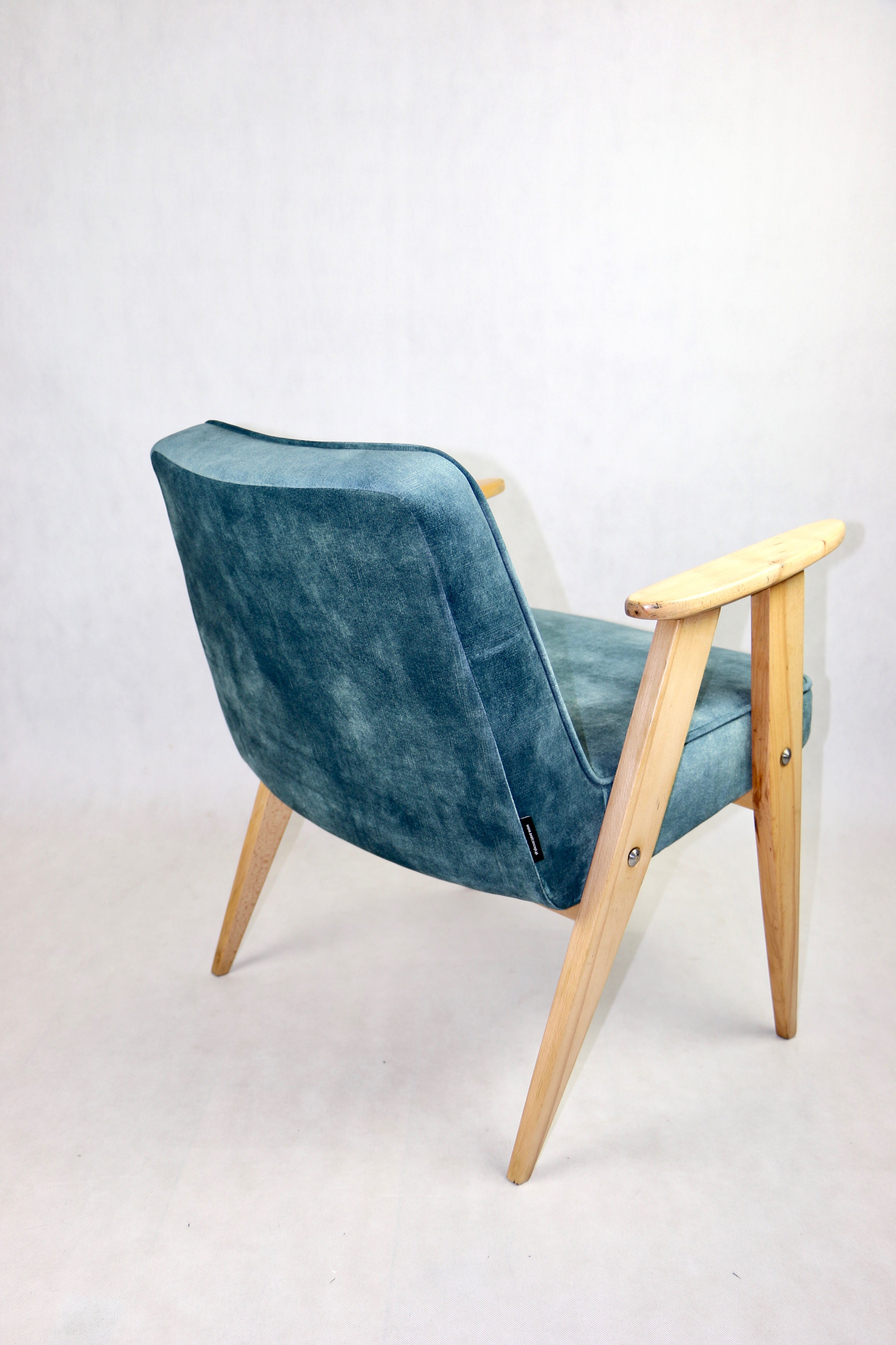 Light blue macau velvet 366 lounge chair by Józef Chierowski, 1970s