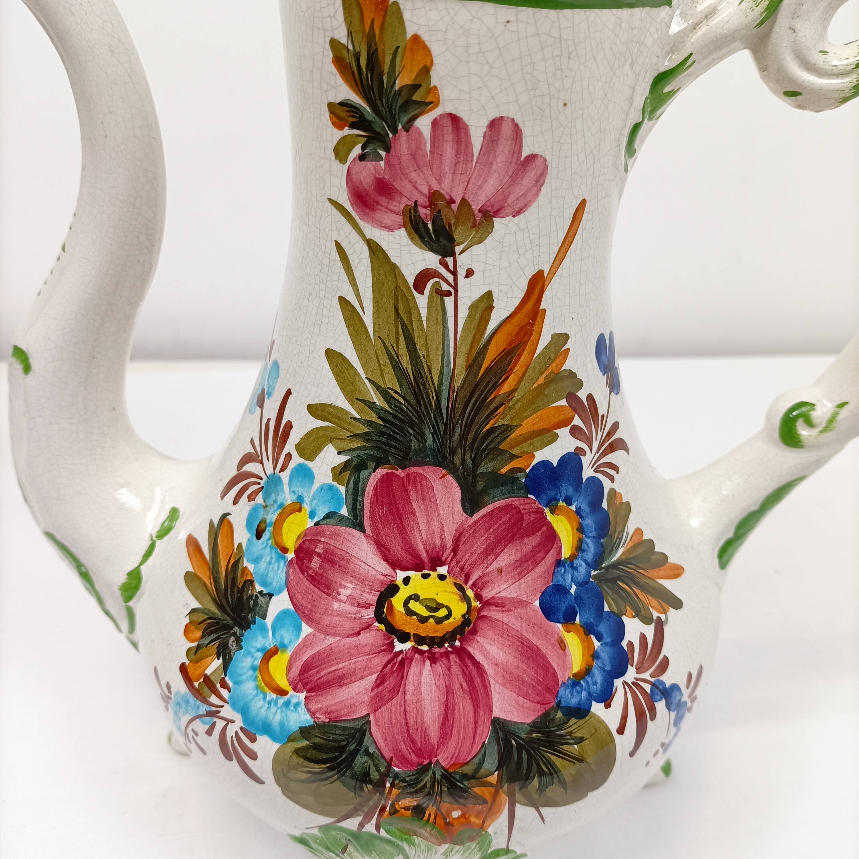 Antique Italian Bassano Vase Pitcher Carafe - Flower Pattern