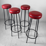 Set of 4 bar stools fifties in red skaï