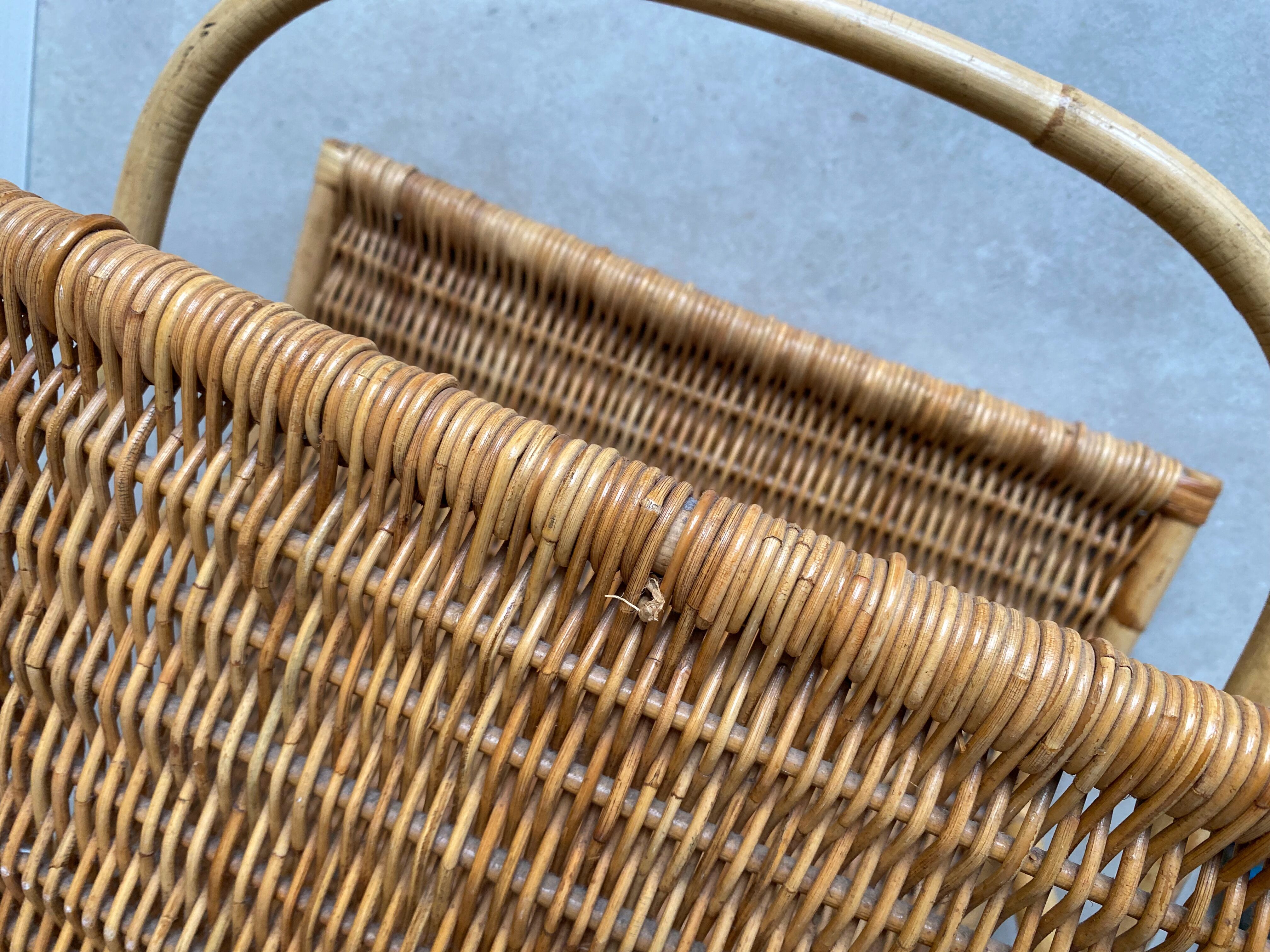 Vintage rattan / wicker magazine rack, magazine basket