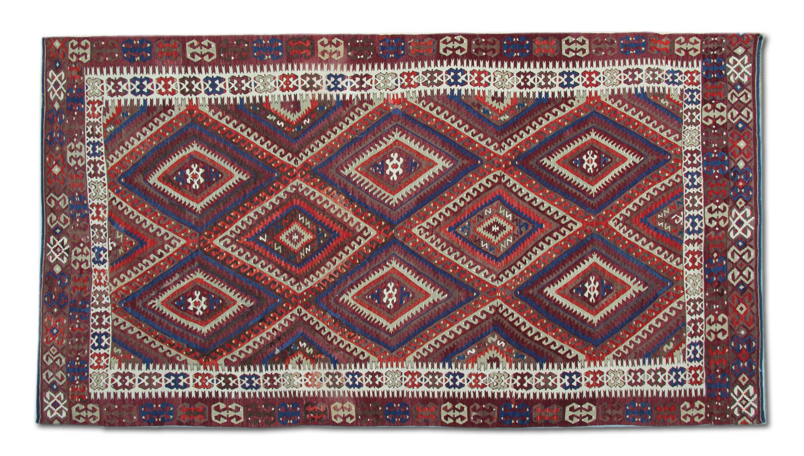 Anatolian Kilim Rug: 1900s Turkish Wool Flatweave, Geometric Tribal Design